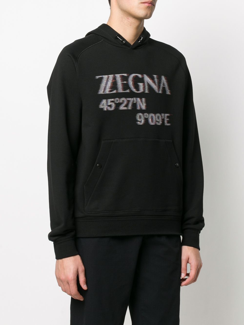 Zegna Logo Long-sleeved Printed Hooded Sweater In Black