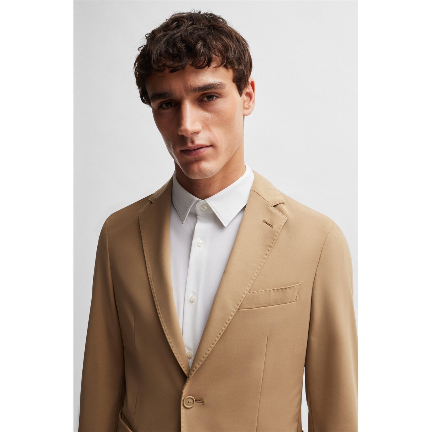 Hugo Boss Slim-fit Jacket In Performance-stretch Jersey In Brown