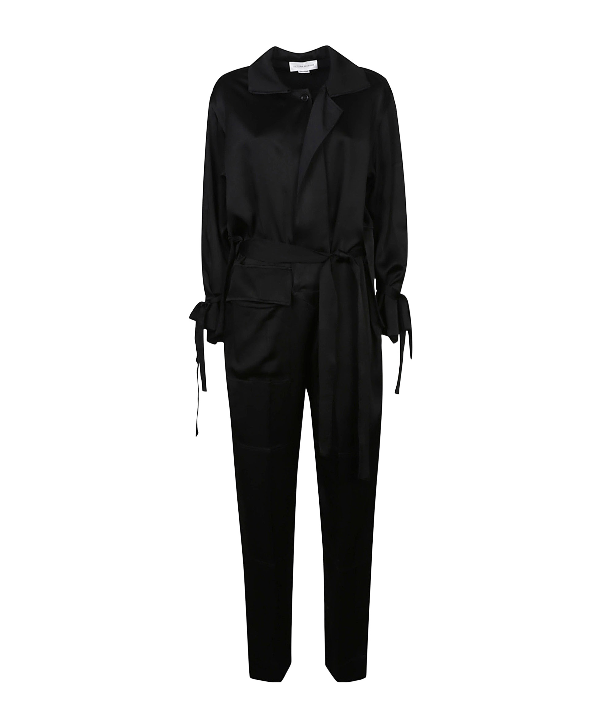 Victoria Beckham Satin Blouse With Belted Waist And Shawl Collar In Black