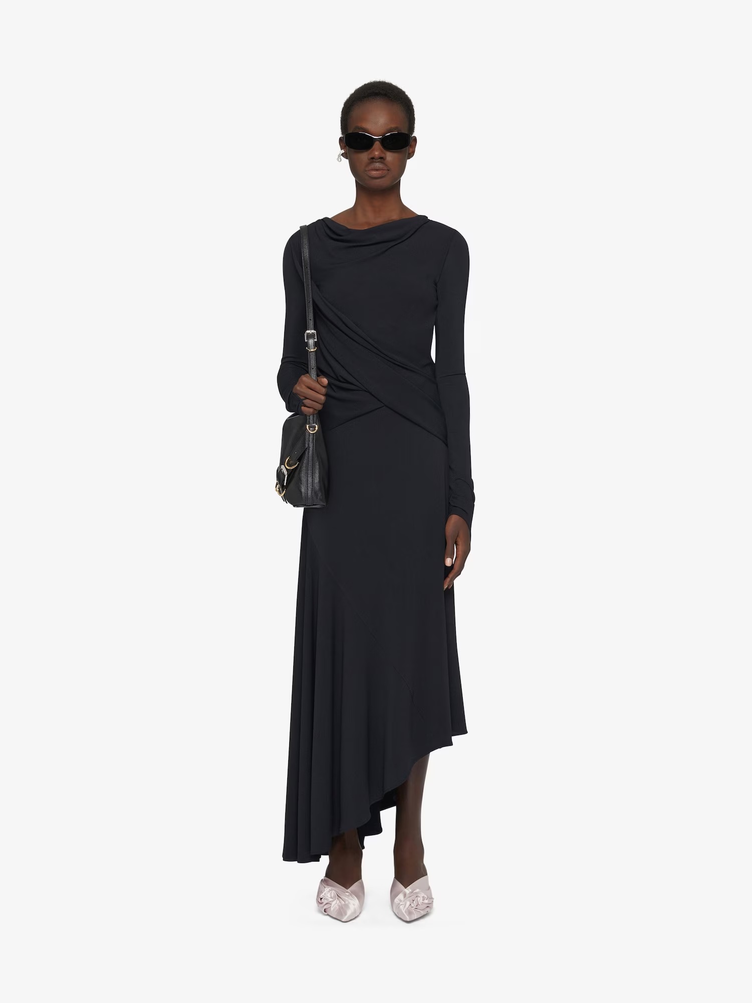 Givenchy Asymmetric Draped Midi Dress In Black