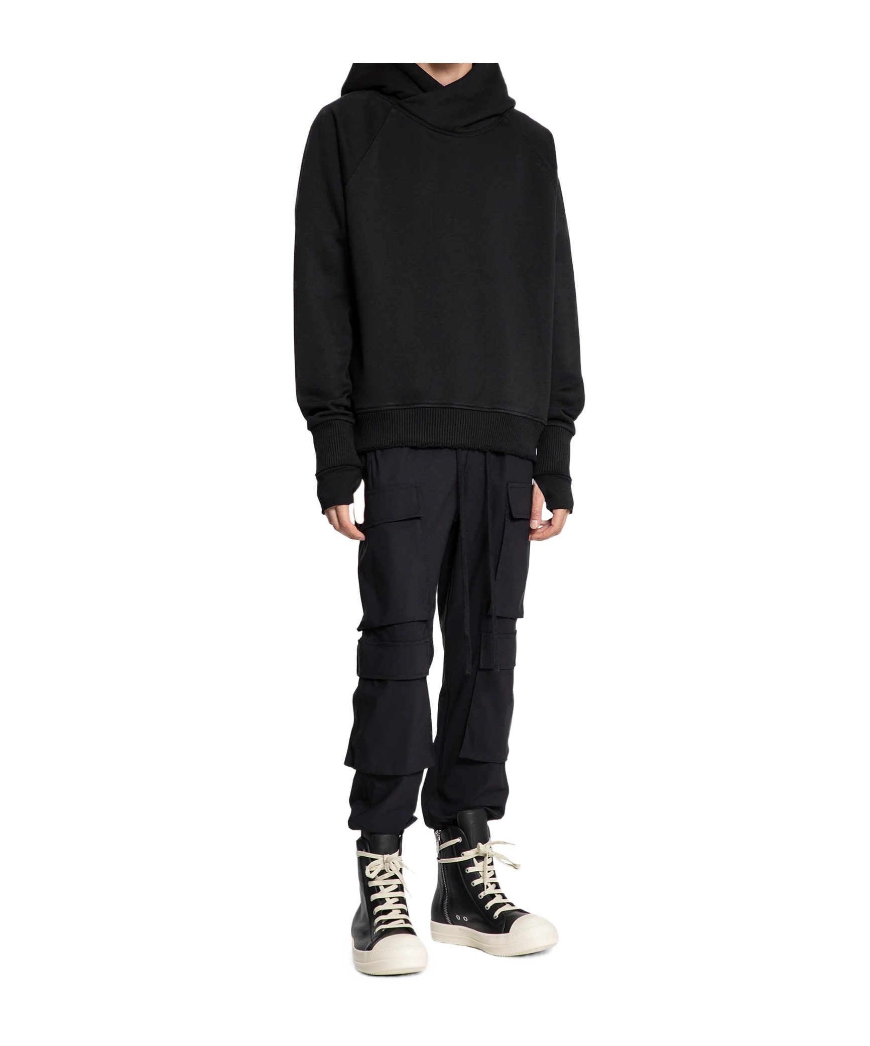 Thom Krom Cotton Jersey Hoodie With Hand Gaiters In Black
