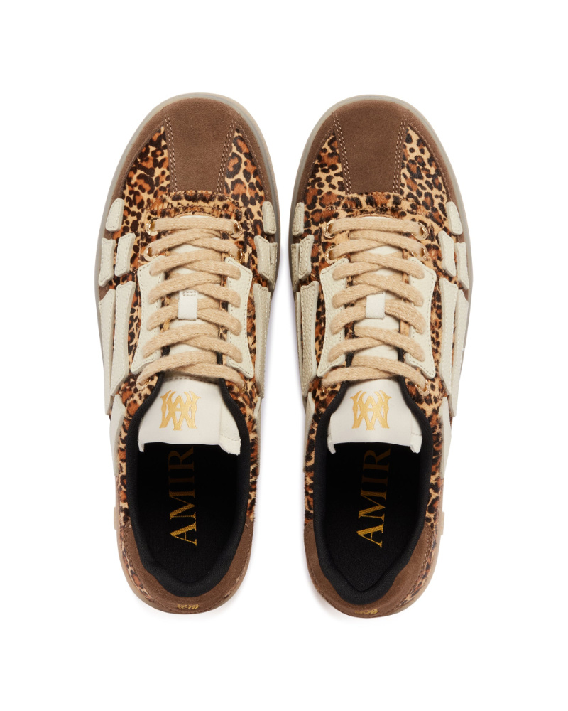 Amiri Pacific Bones Brown Low-top Sneaker With Logo Patch On The Tongue And Leopard Print In Suede Man In Animal Print
