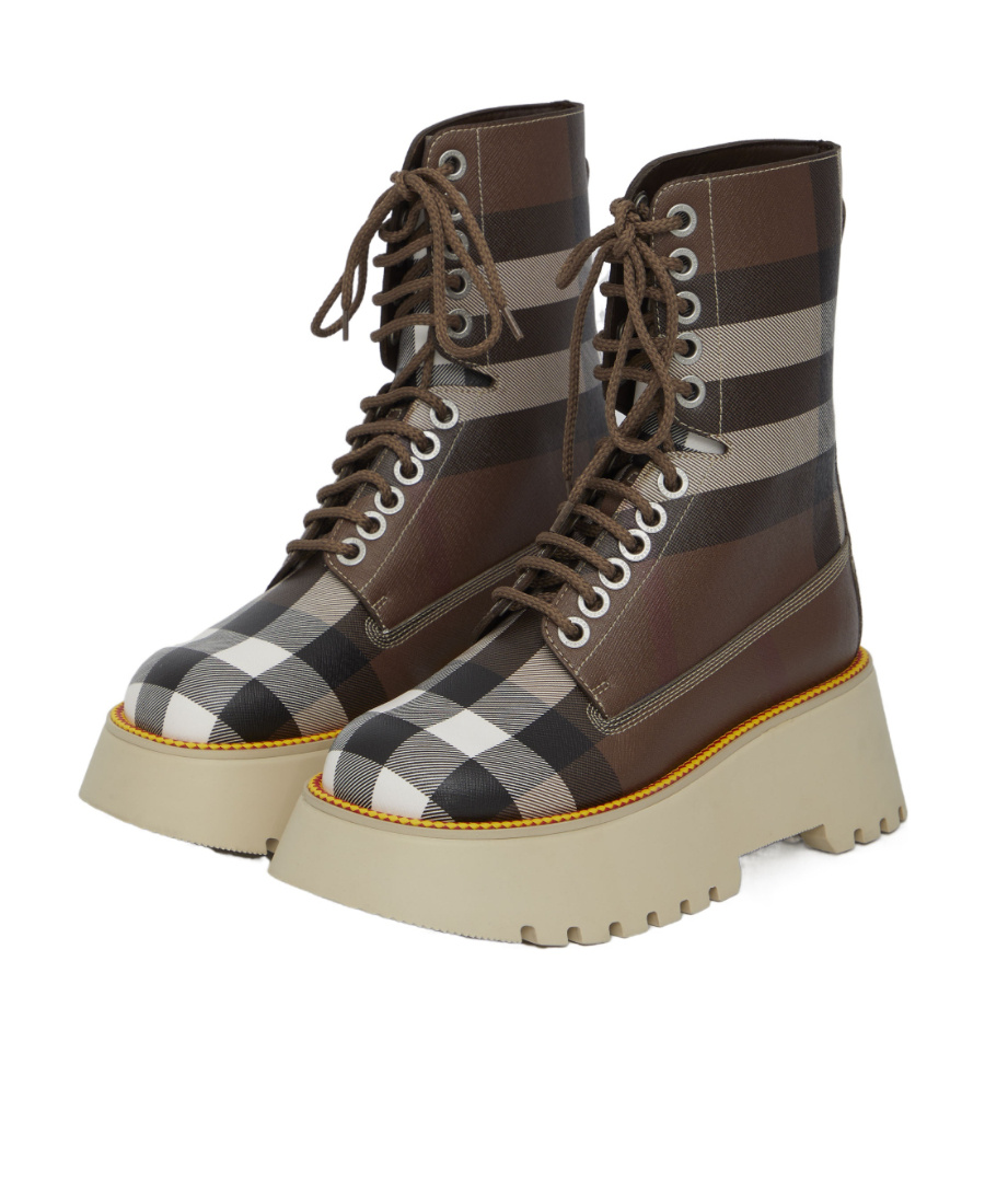 Burberry Exaggerated Check Leatherette Platform Boots In Multicolor