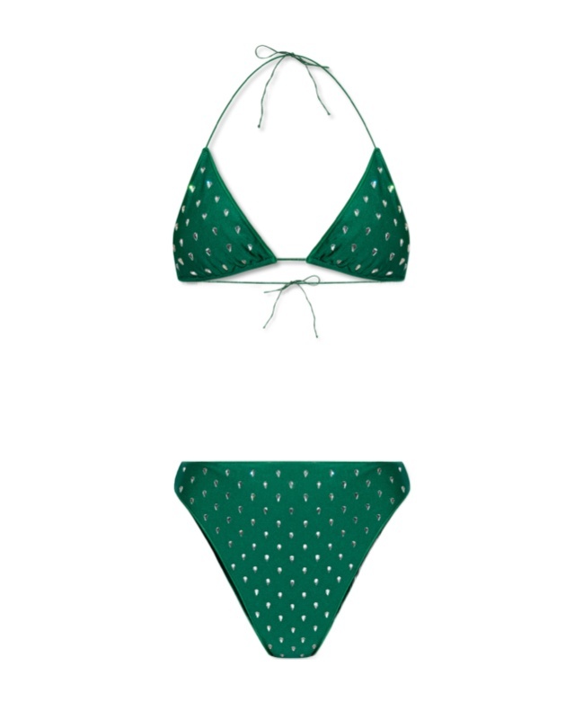Shop Oseree Rhinestone-embellished High-waisted Bikini In Green