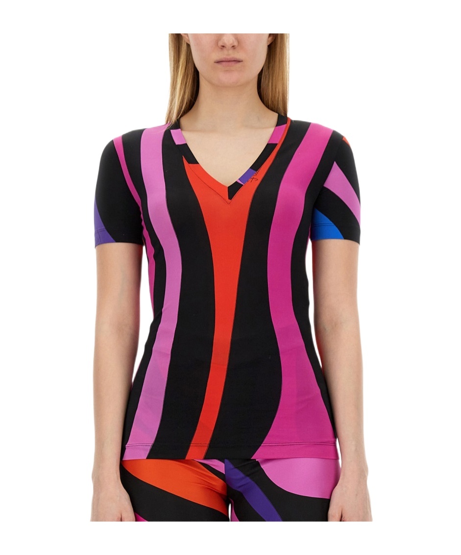 Pucci Abstract-print Satin T-shirt In Black