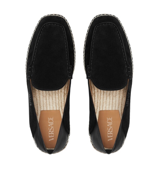 Versace Logo-print Suede Espadrilles In Black