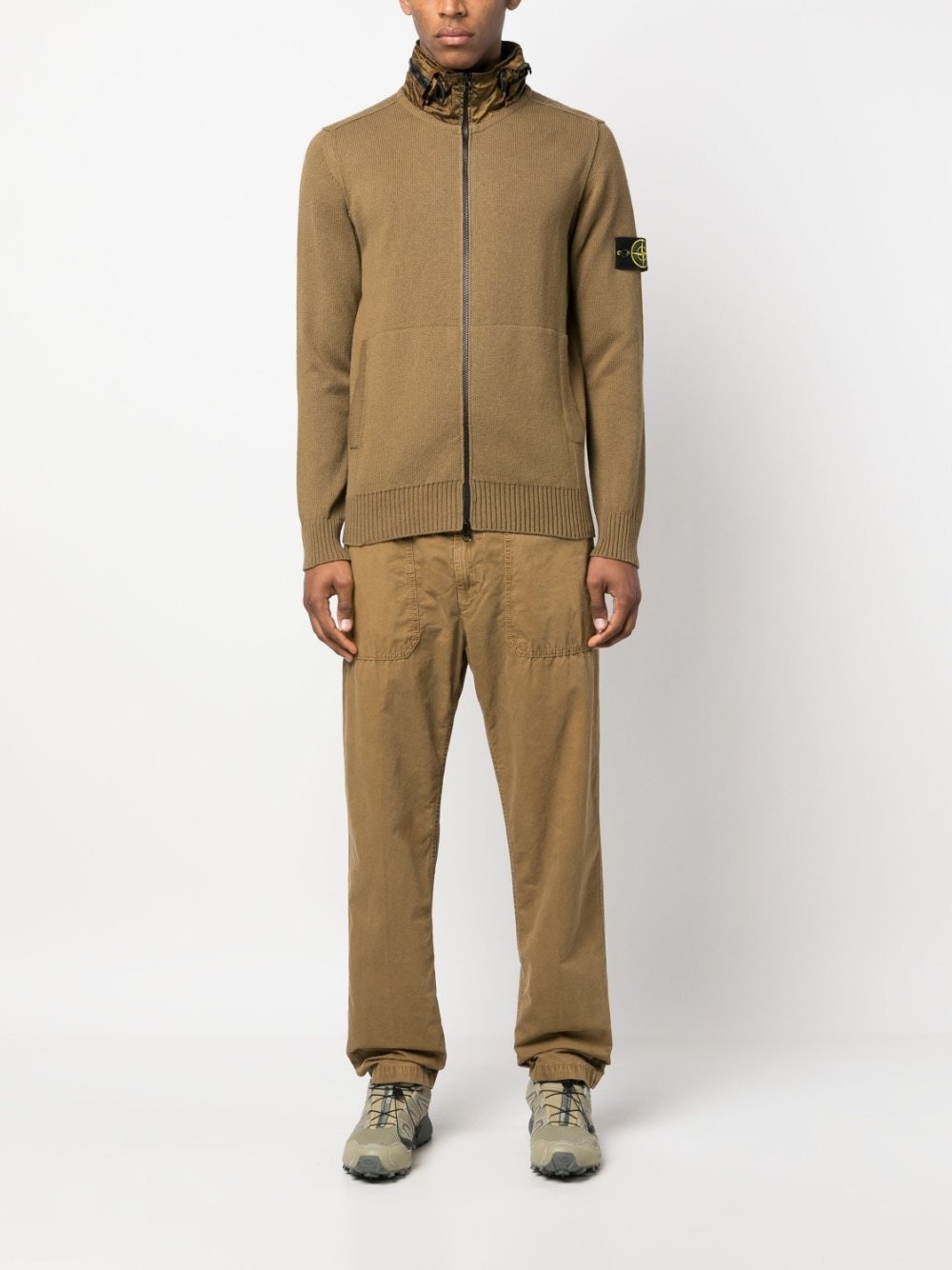 Stone Island Concealed-hood Zip-up Cardigan In Brown