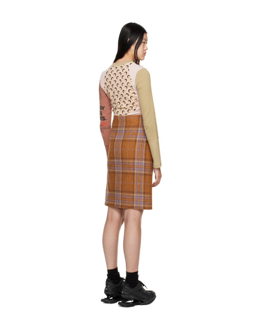 We11 Done Logo Checked Dress In Brown