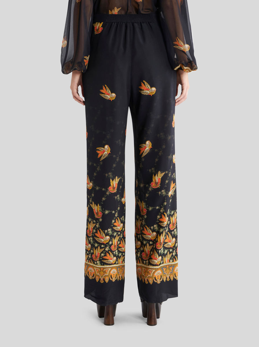 Etro Printed Crêpe De Chine Palazzo Trousers In Black