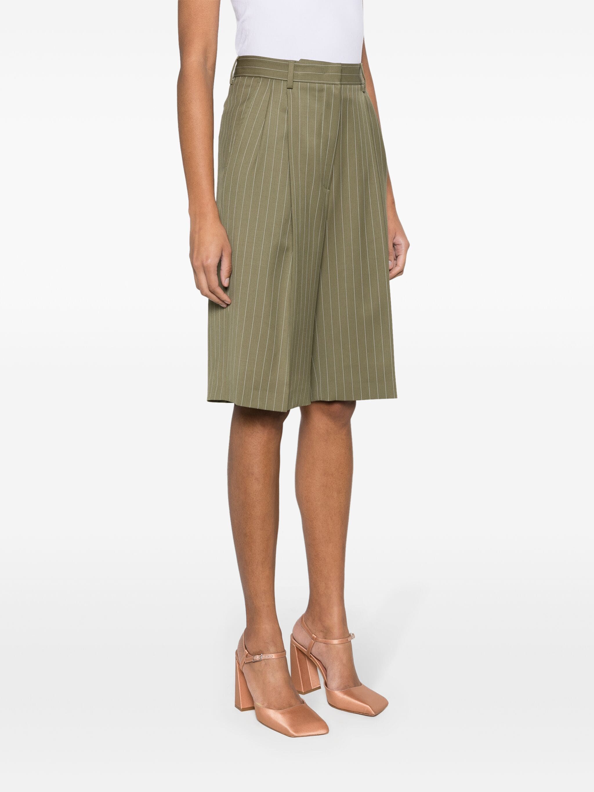 Msgm Pinstriped Tailored Shorts In Green
