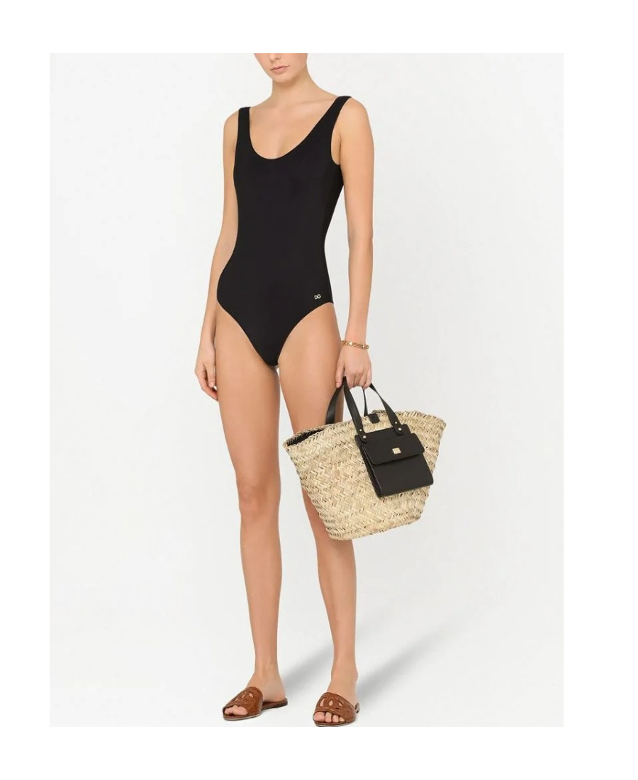 Dolce & Gabbana Dg Logo One-piece Swimsuit In Black