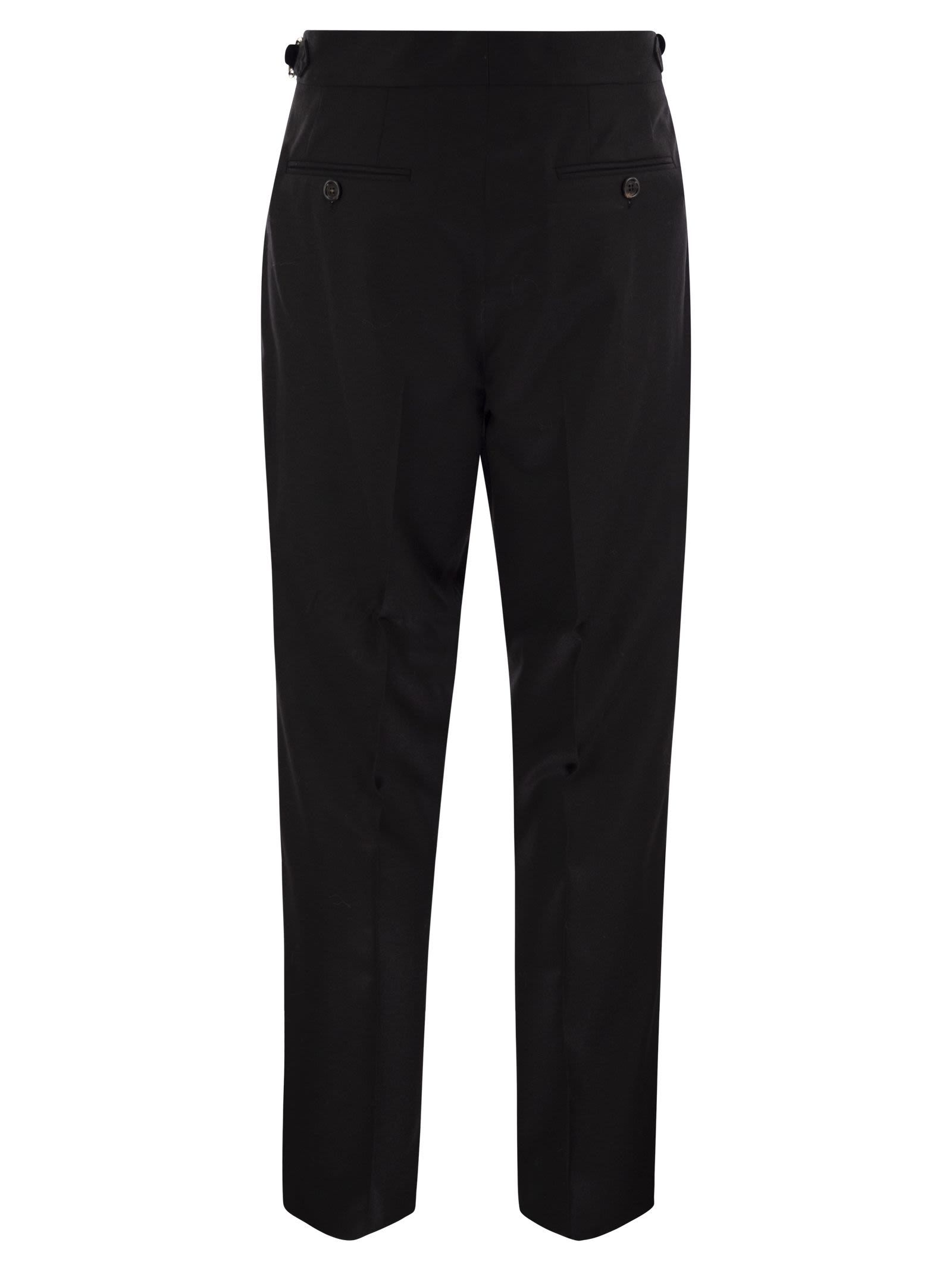 Brunello Cucinelli Men Tailor-fit Trousers In Virgin Wool Canvas With Double Inverted Darts And Buck In Black