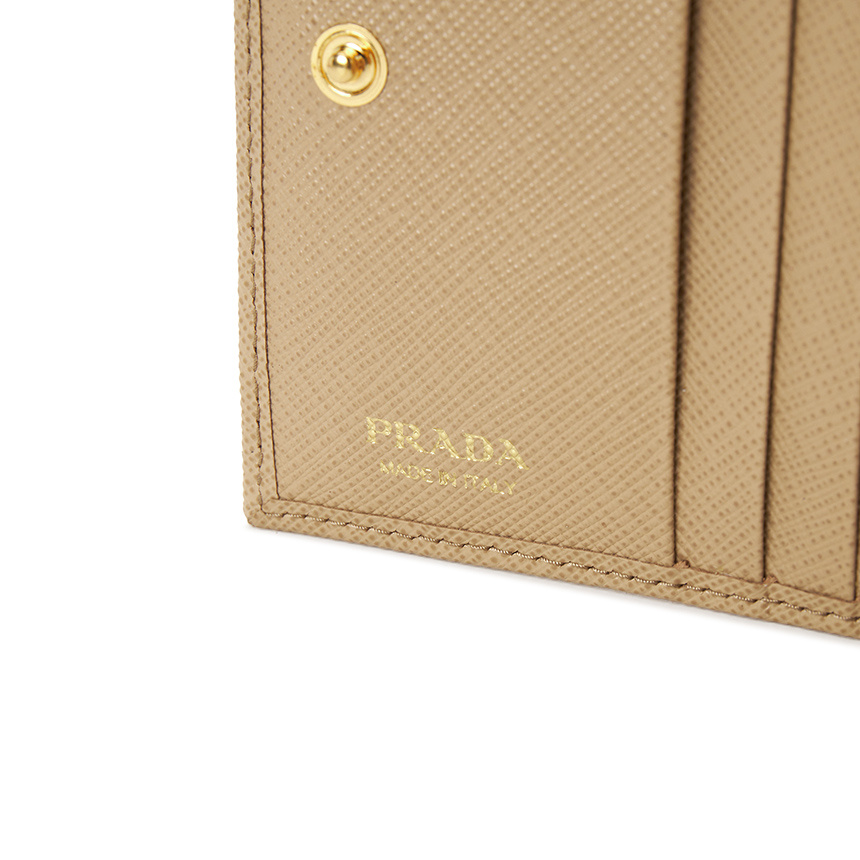 Prada Small Triangle-logo Plaque Leather Wallet In Nude