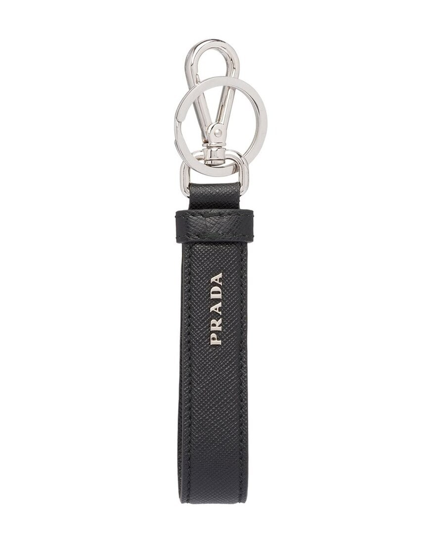 Prada Men Portachiavi In Pelle Saffiano In Black