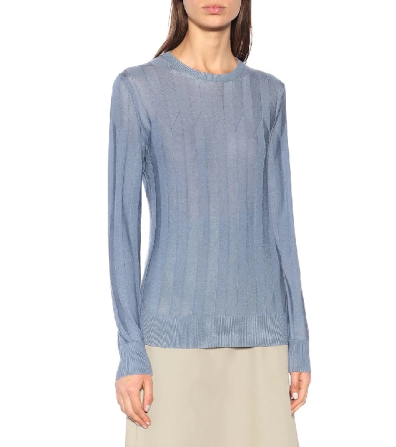 Bottega Veneta Long-sleeved Round-neck Sweater In Blue