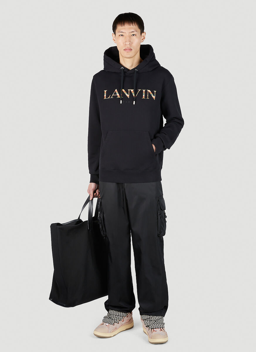 Lanvin Embroidered-logo Pouch-pocket Hoodie In Black