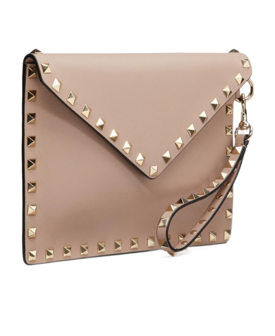 Valentino Garavani Rockstud Calfskin Pouch Woman Poudre Uni In Nude