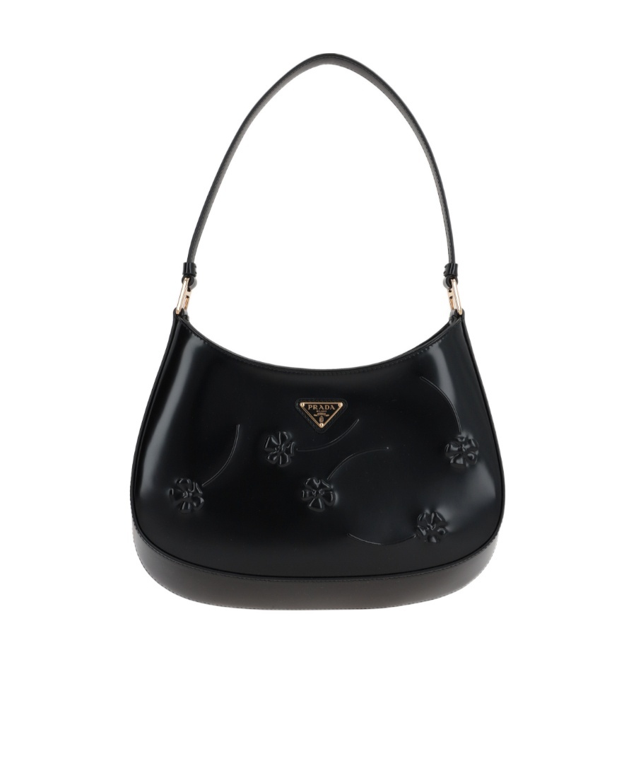 Prada Cleo Embossed-detail Shoulder Bag In Black