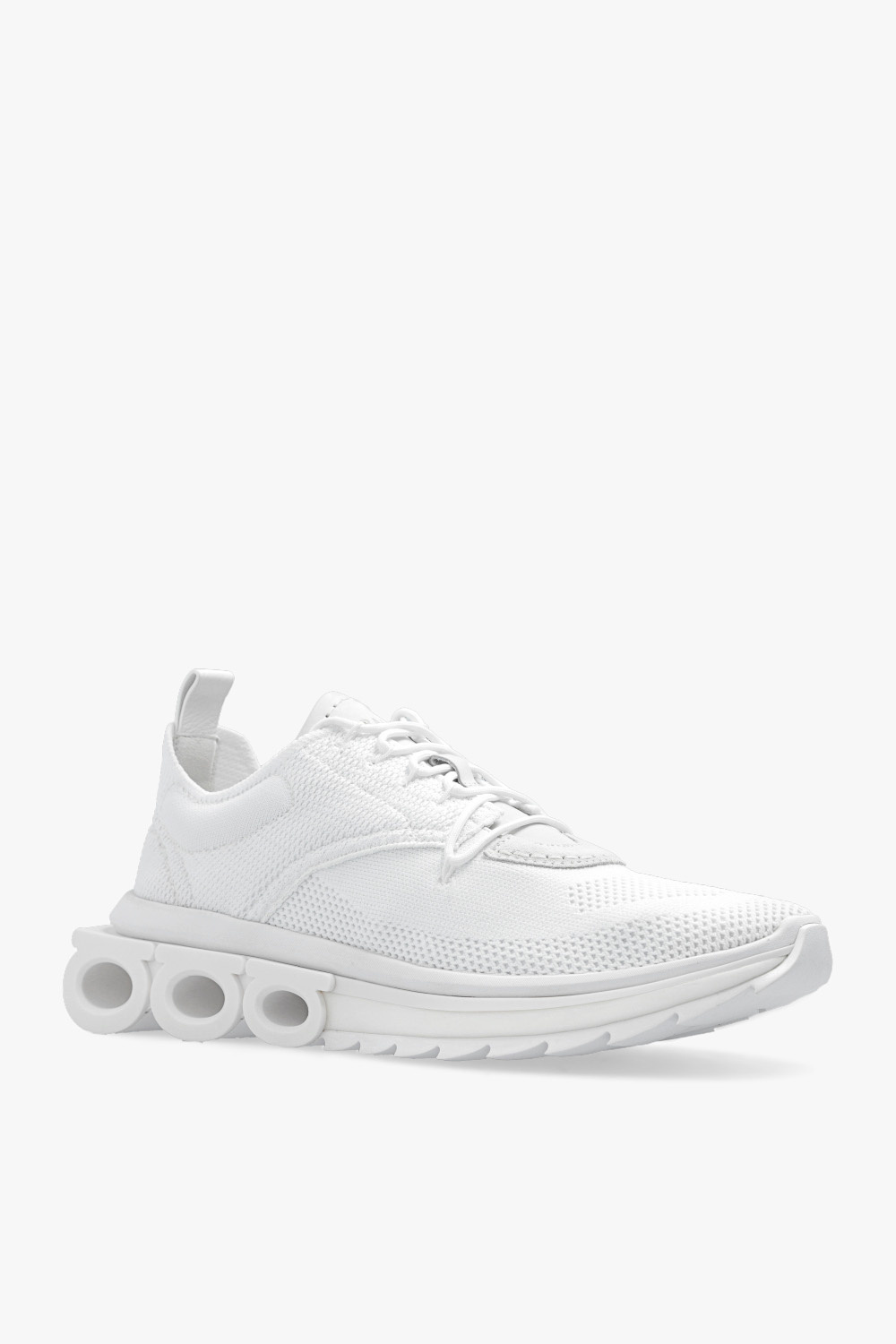 Ferragamo Mesh Pull Tab Round Toe Sneakers In White