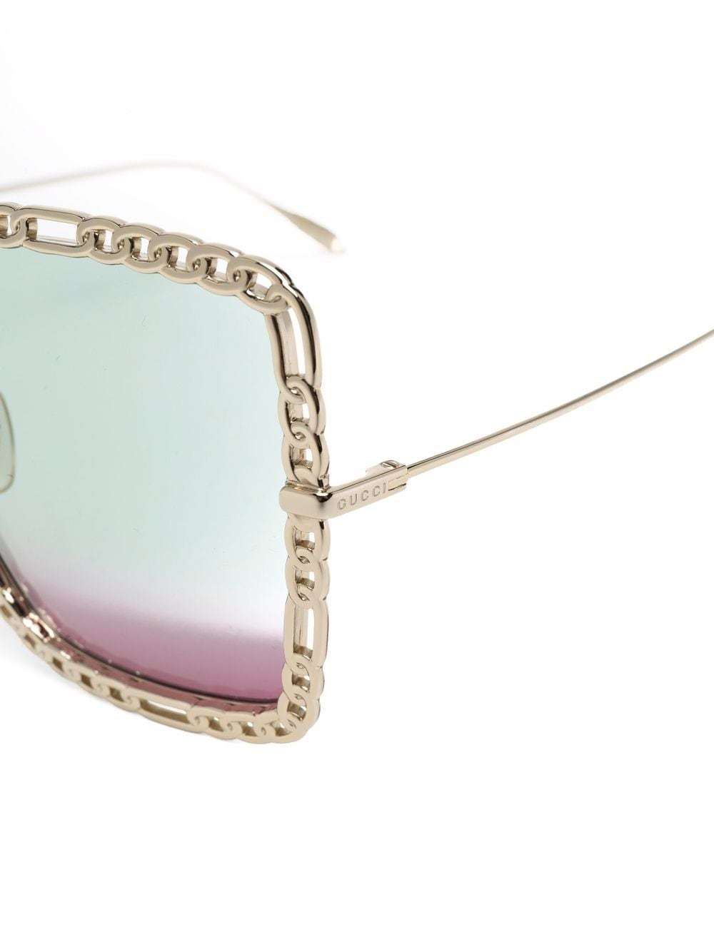 Gucci Chain-detail Rectangle-frame Sunglasses In White