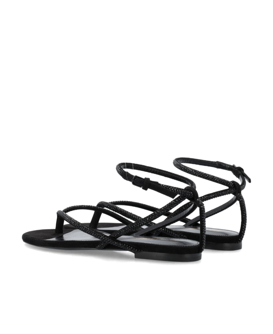 Saint Laurent Jota 05 Flat Leather Sandals In Black