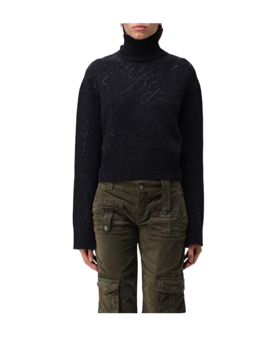 Blumarine Black High Neck Sweater In Black