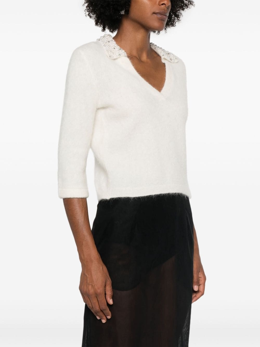 Liu •jo Pearl Neck Knitted Sweater In White