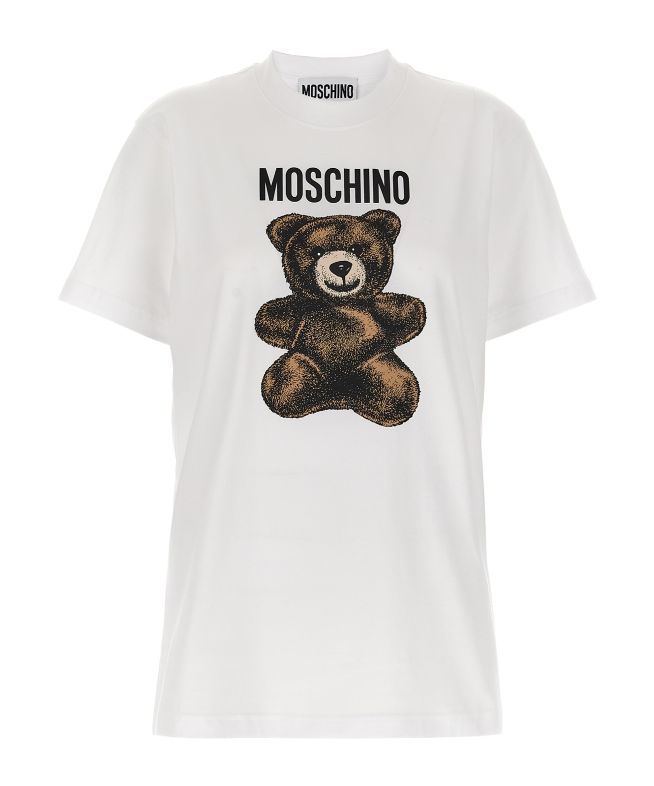 Moschino Short Sleeve Crew Neck Graphic Print Top In White