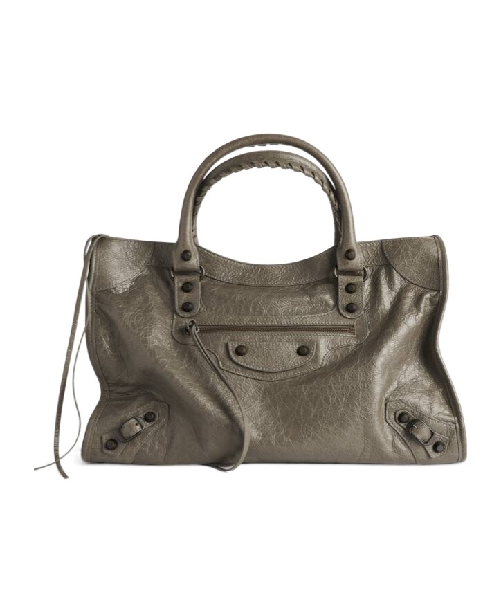 Balenciaga City Medium Leather Handbag In Green