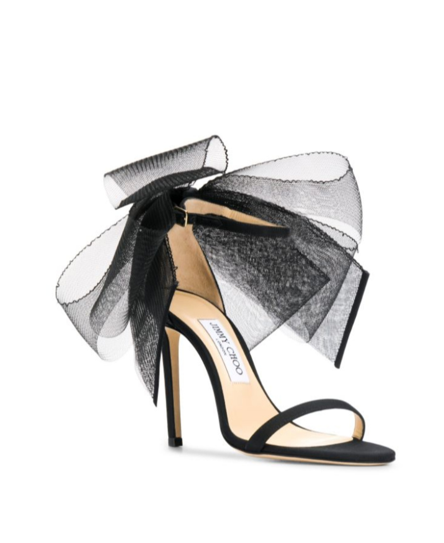 Jimmy Choo Aveline 100 Bow Detailed Sandals In Black