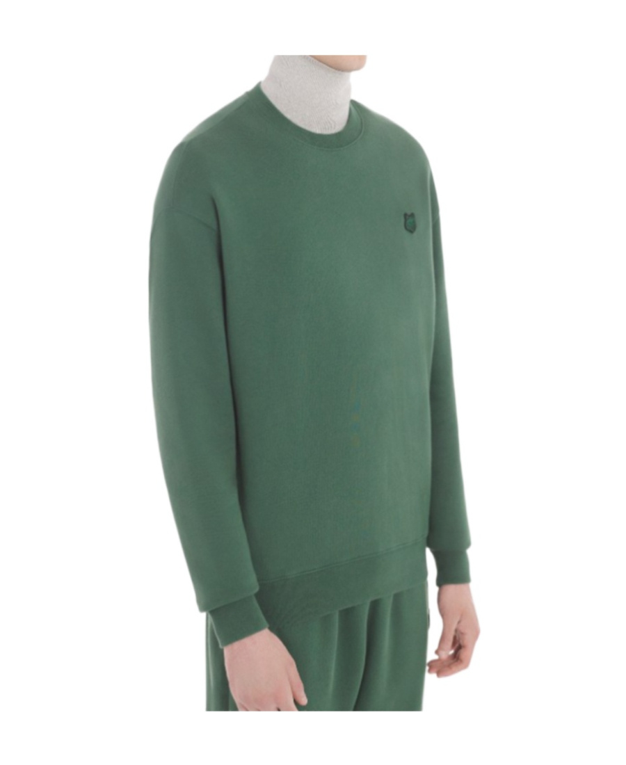 Maison Kitsuné Cotton Sweatshirt With Ton-sur-ton Patch In Green
