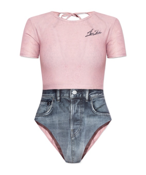 Acne Studios Short Sleeve Swimsuit Pink Multicolor In Pink