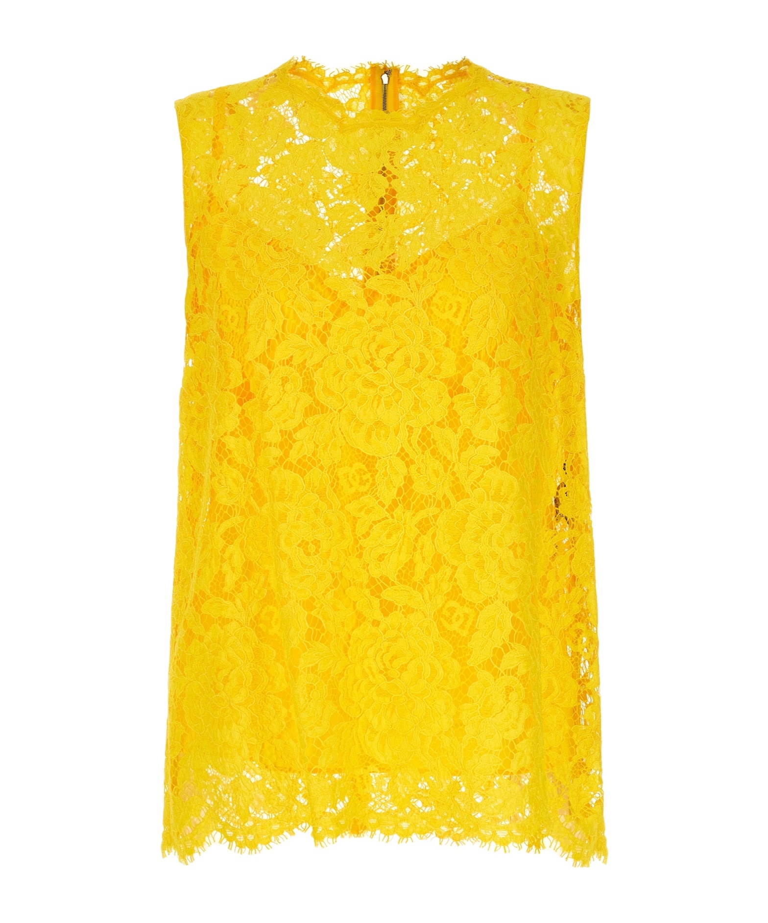 Dolce & Gabbana Branded Floral Cordonetto Lace Top In Yellow