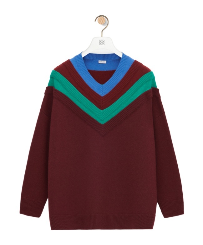 Loewe Wool Sweater With Layered Construction In Burgundy