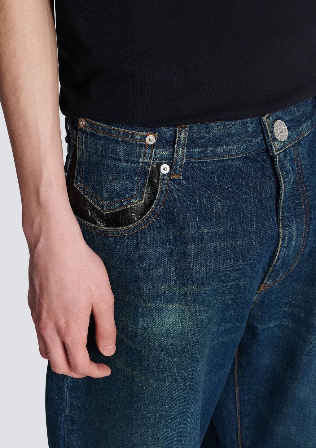 Balmain Vintage Logo-patch Straight-leg Jeans In Blue