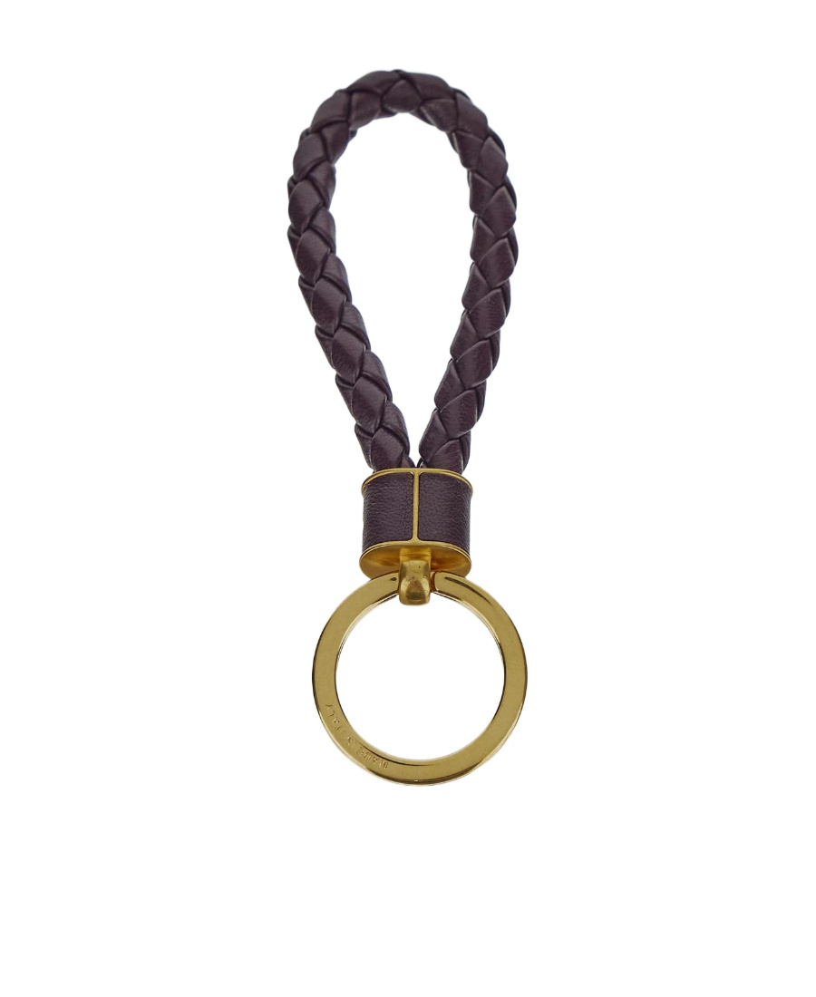 Bottega Veneta Intreccio Leather Keyring In Black