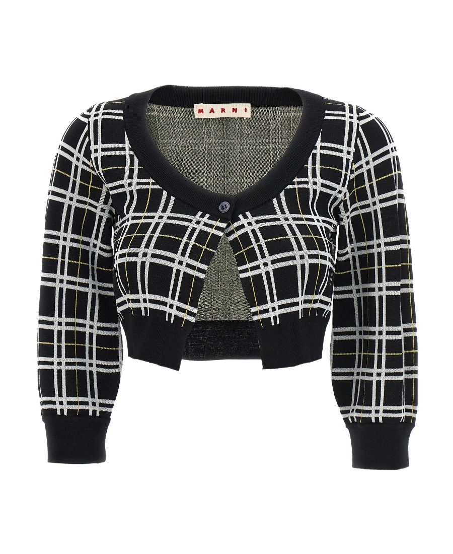Marni Check Cardigan Sweater, Cardigans White/black In Black