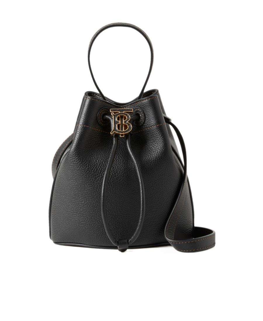 Burberry Tb Mini Black Leather Bucket Bag In Black