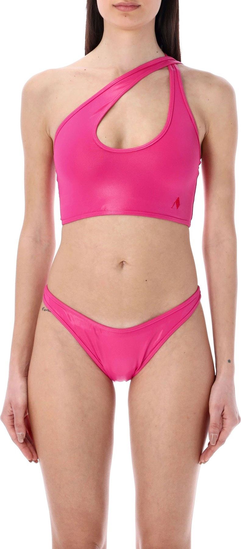 Attico Crossover-strap Bikini Set With Embroidered Logo In Pink