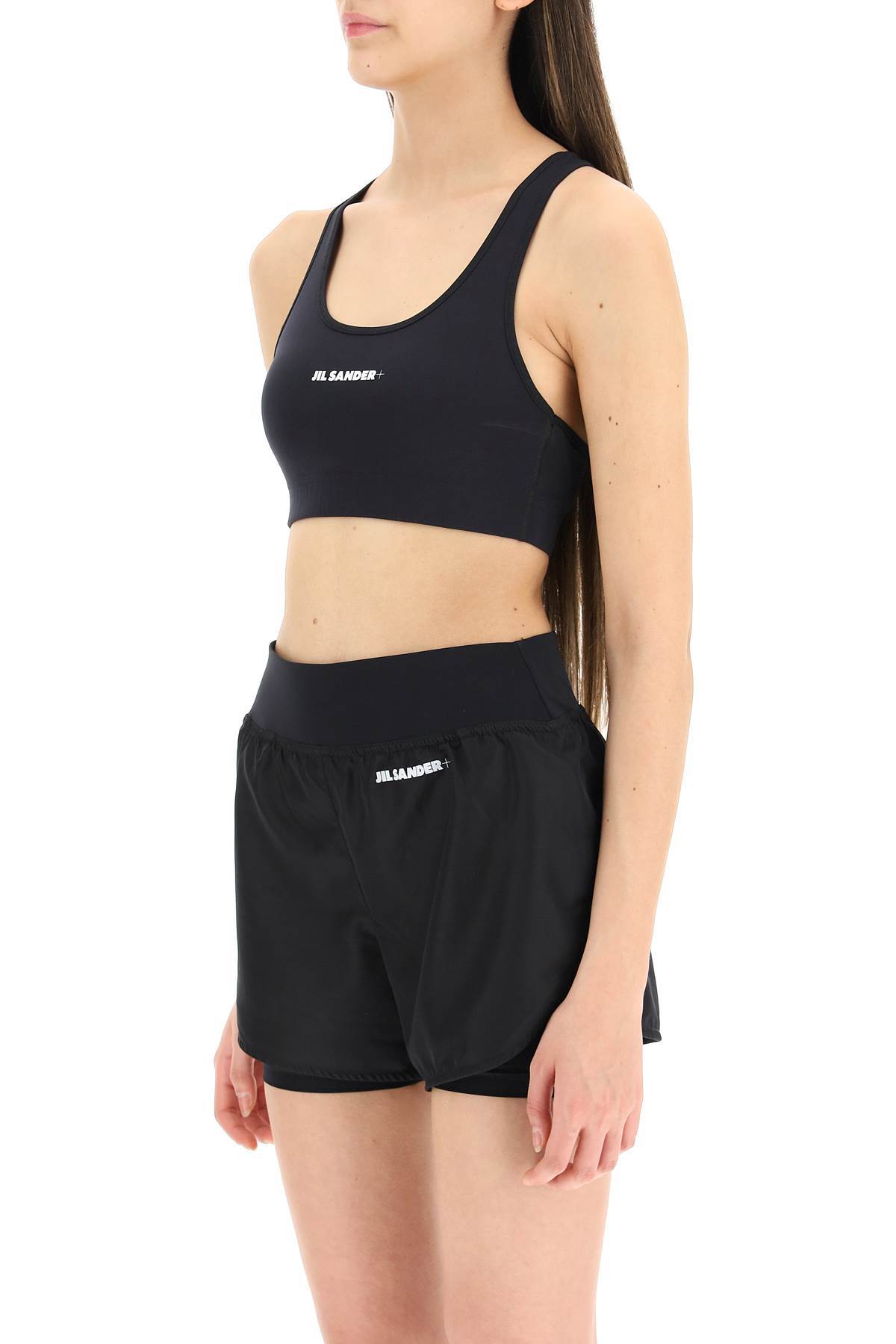 Jil Sander Black Sports Bra With Logo Lettering On The Front In Tech Fabric Stretch Woman In Black