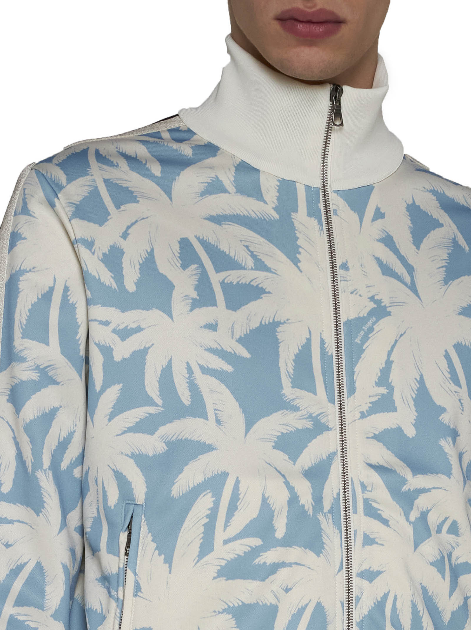 Shop Palm Angels Palm-printed Side Stripe Detailed Track Jacket In White