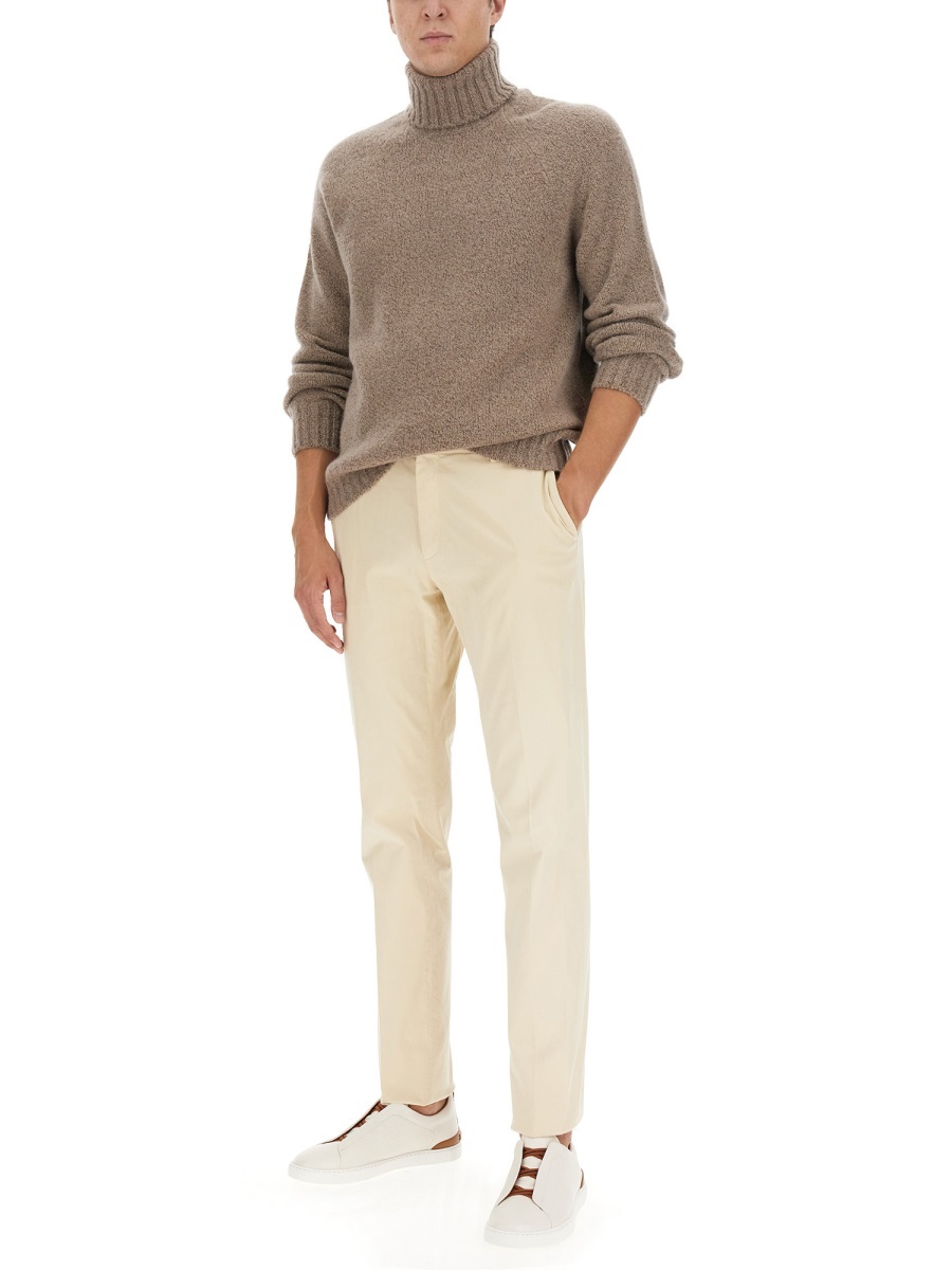 Zegna Ribbed Turtleneck Sweater Long Sleeves In Brown