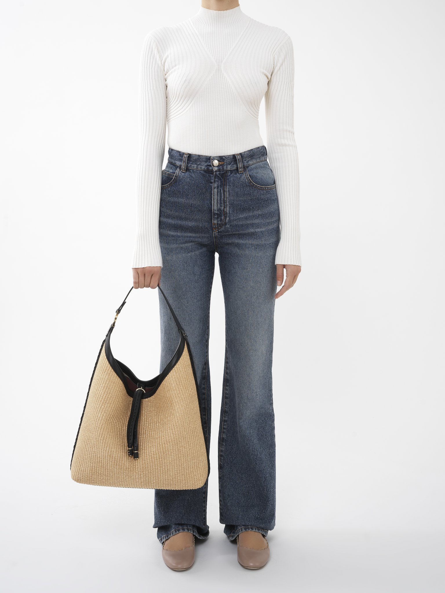 Chloé Marcie Raffia Tote Bag In Nude