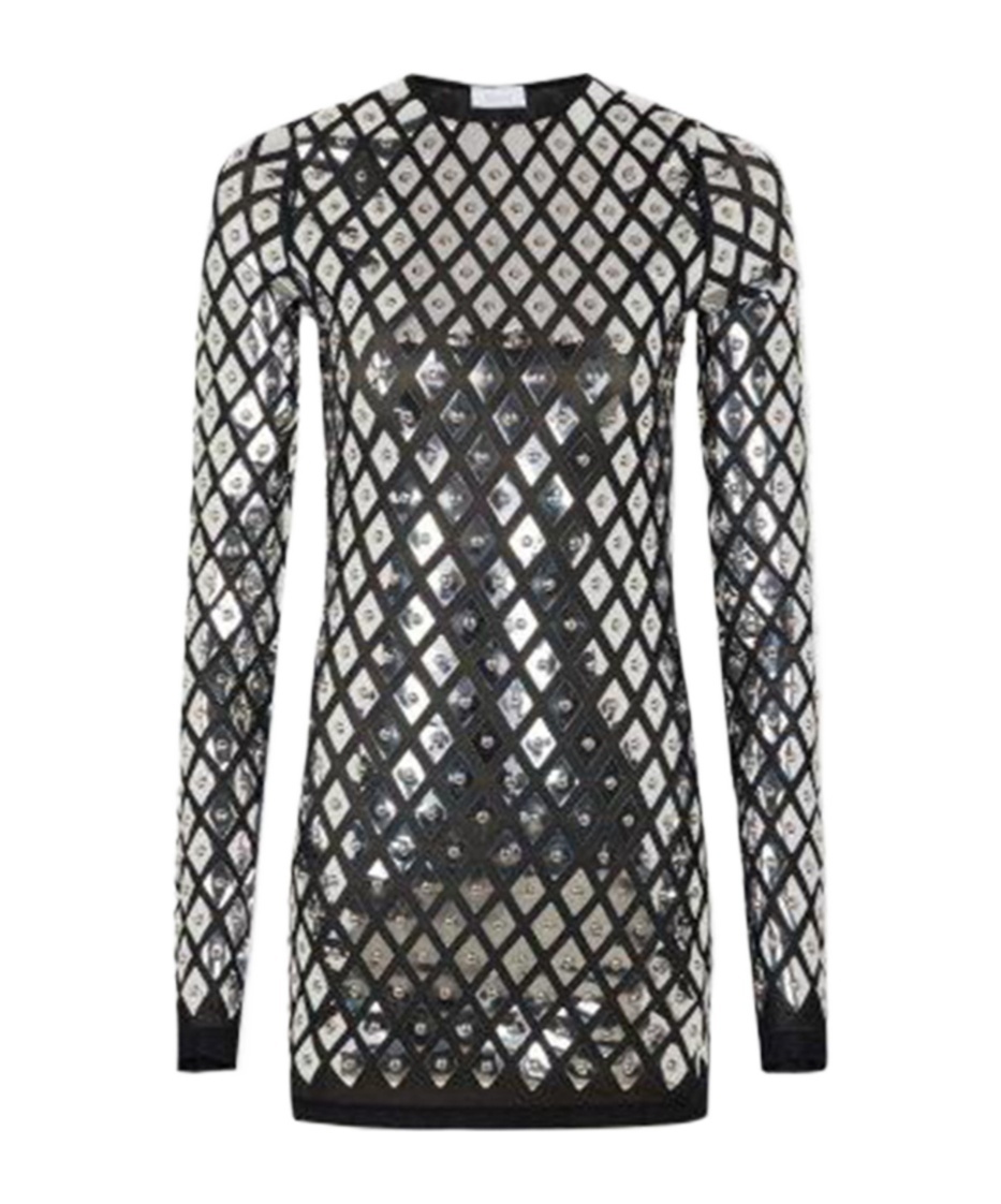 Rabanne Black Dress With Geometric All-over Pattern In Semi-transparent Polyamide Woman In Black