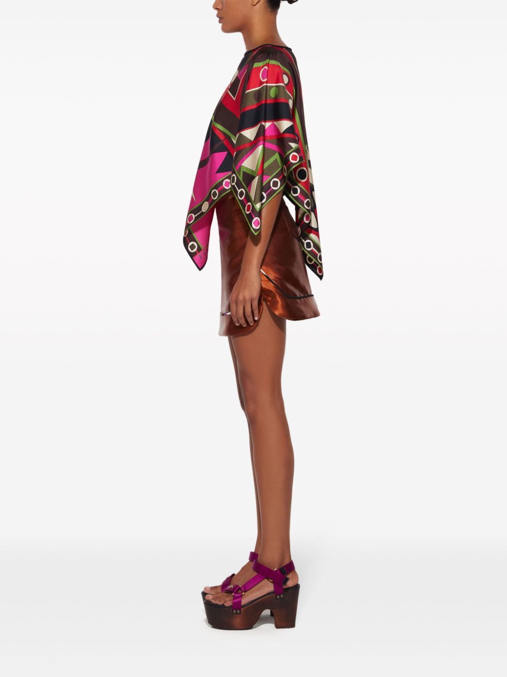 Pucci Abstract Boat Neckline Silk Loose Fit Top In Red