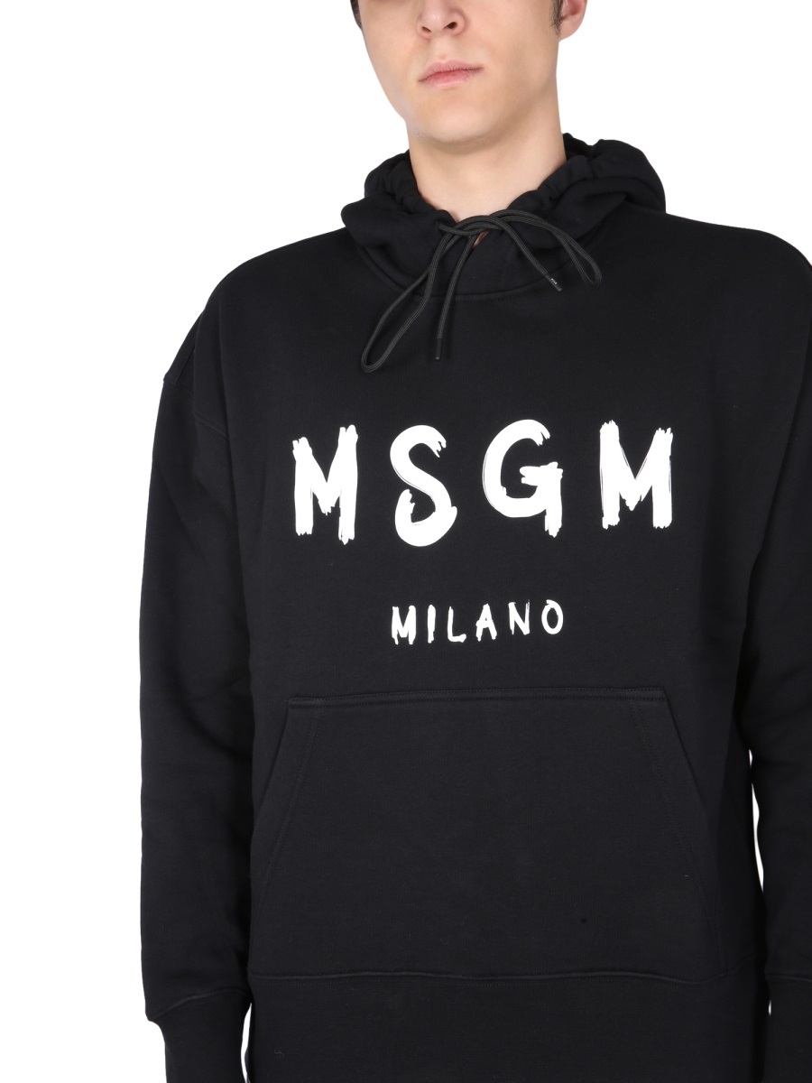 Msgm Logo Print Cotton Hoodie In Black
