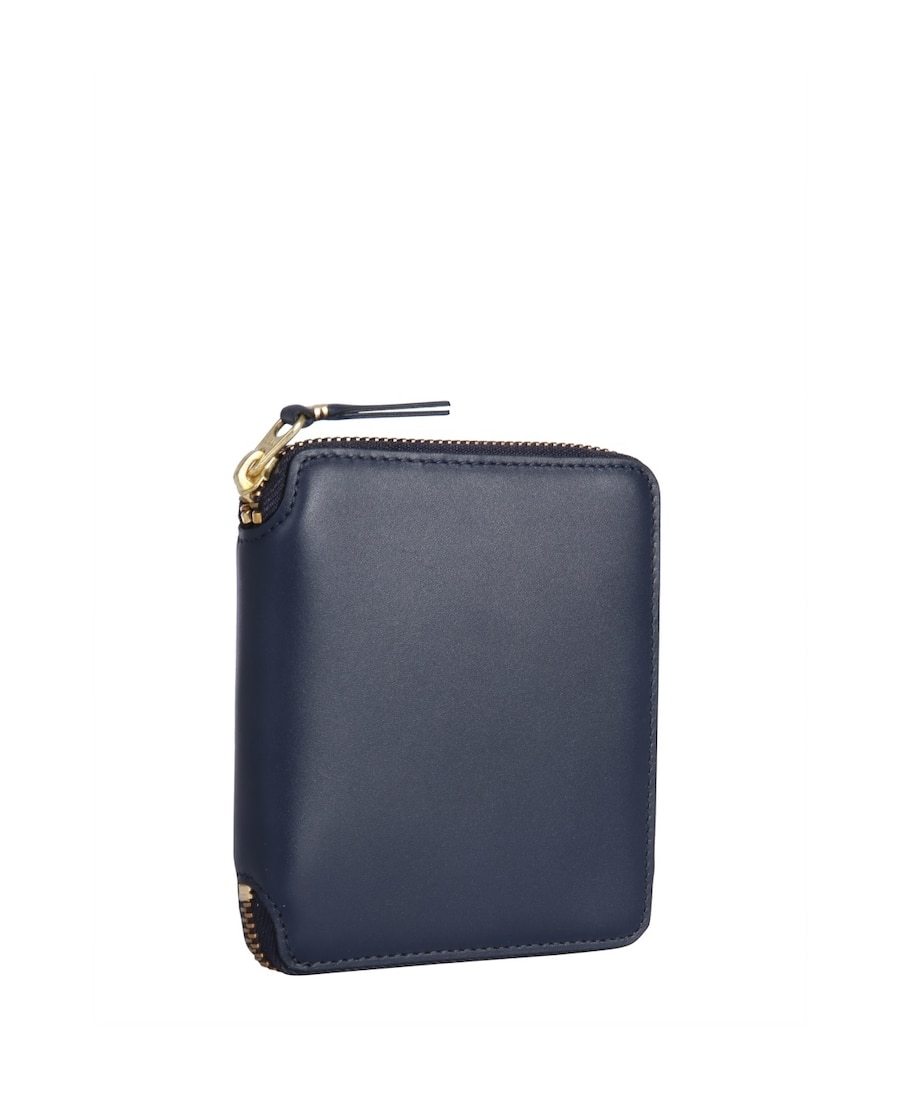 Comme Des Garçons Zip-closure Compact Calfskin Wallet In Blue