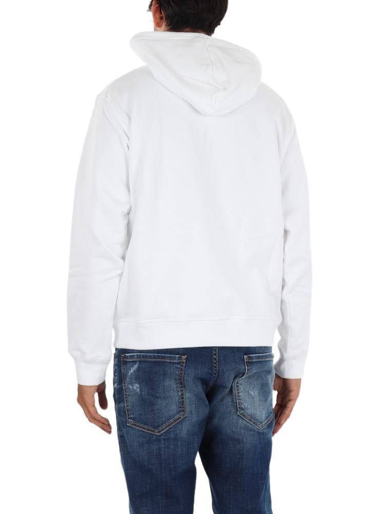 Dsquared2 Logo Print White Sweatshirt With Drawstring Hood In White