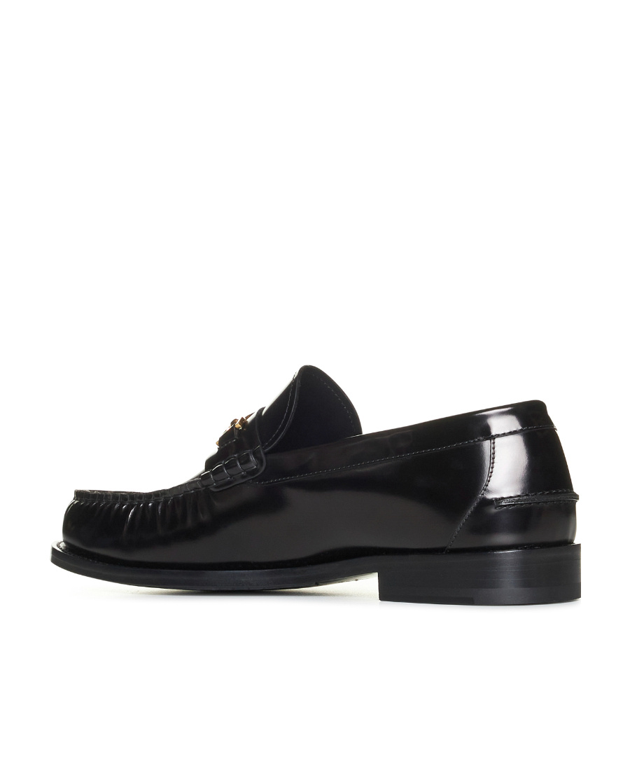 Versace Horsebit-embellished Croc-effect Patent-leather Loafers In Black