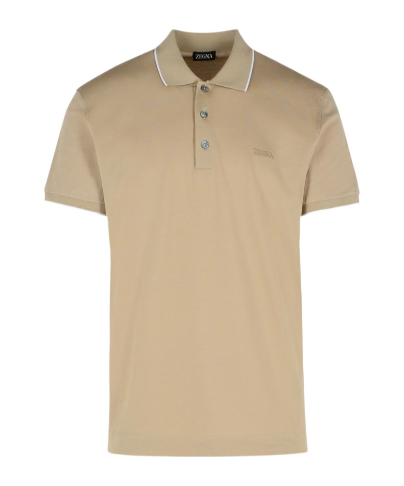 Shop Zegna Logo-embroidered Polo Shirt In Nude